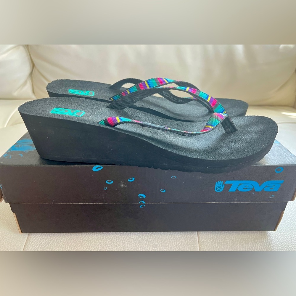 Teva Women's Black and Multicolor Flip Flops - Picture 3 of 5